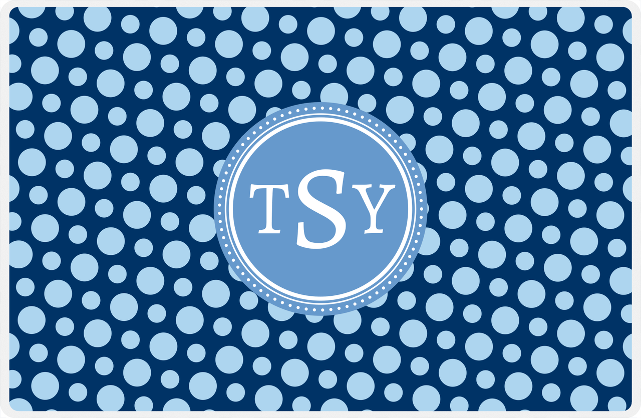 Personalized Polka Dot Placemat - Navy and Light Blue - Glacier Circle Frame -  View