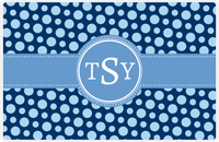 Thumbnail for Personalized Polka Dot Placemat - Navy and Light Blue - Glacier Circle Frame With Ribbon -  View