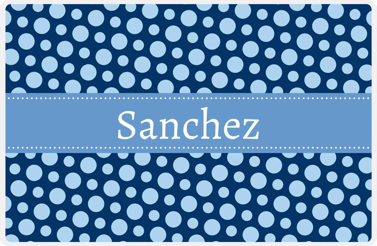 Personalized Polka Dot Placemat - Navy and Light Blue - Glacier Ribbon Frame -  View