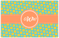 Thumbnail for Personalized Polka Dot Placemat - Viking Blue and Mustard - Tangerine Circle Frame With Ribbon -  View