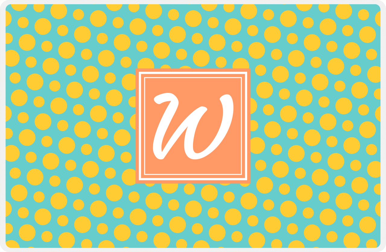Personalized Polka Dot Placemat - Viking Blue and Mustard - Tangerine Square Frame -  View