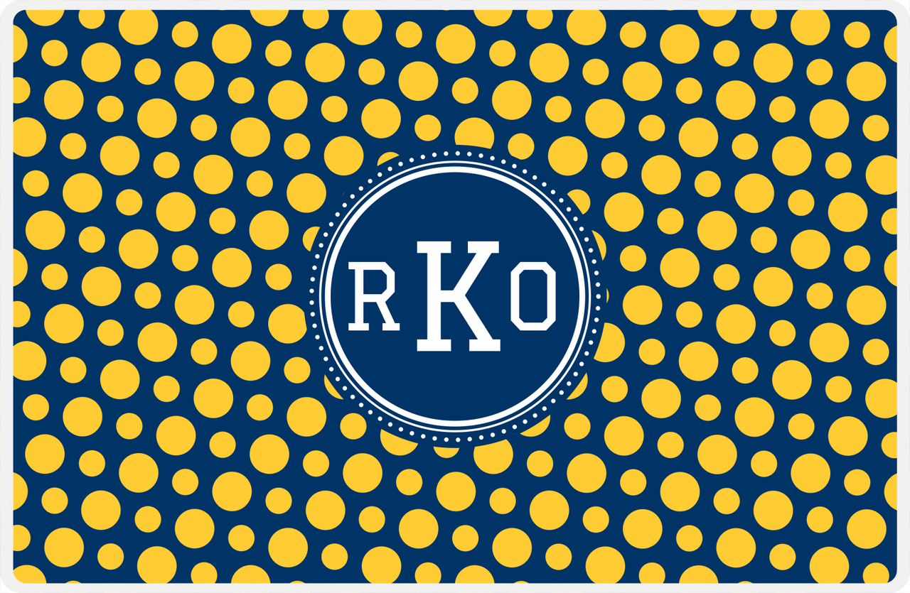 Personalized Polka Dot Placemat - Navy and Mustard - Navy Circle Frame -  View