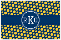 Thumbnail for Personalized Polka Dot Placemat - Navy and Mustard - Navy Circle Frame With Ribbon -  View