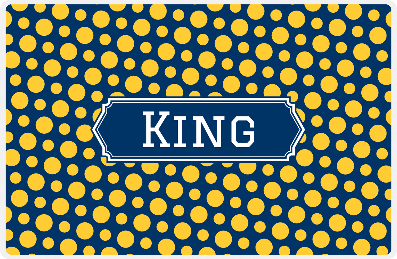 Personalized Polka Dot Placemat - Navy and Mustard - Navy Decorative Rectangle Frame -  View