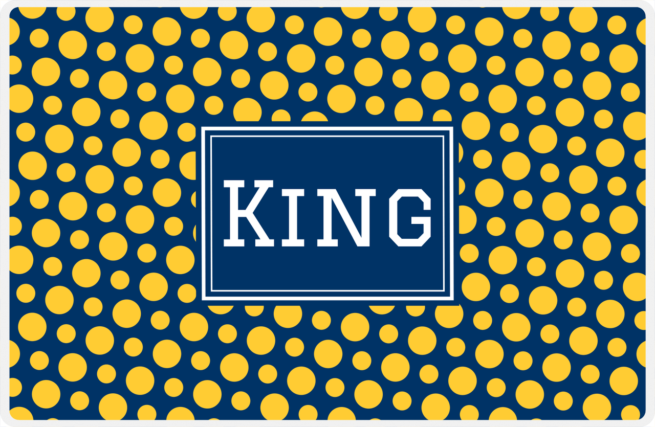 Personalized Polka Dot Placemat - Navy and Mustard - Navy Rectangle Frame -  View