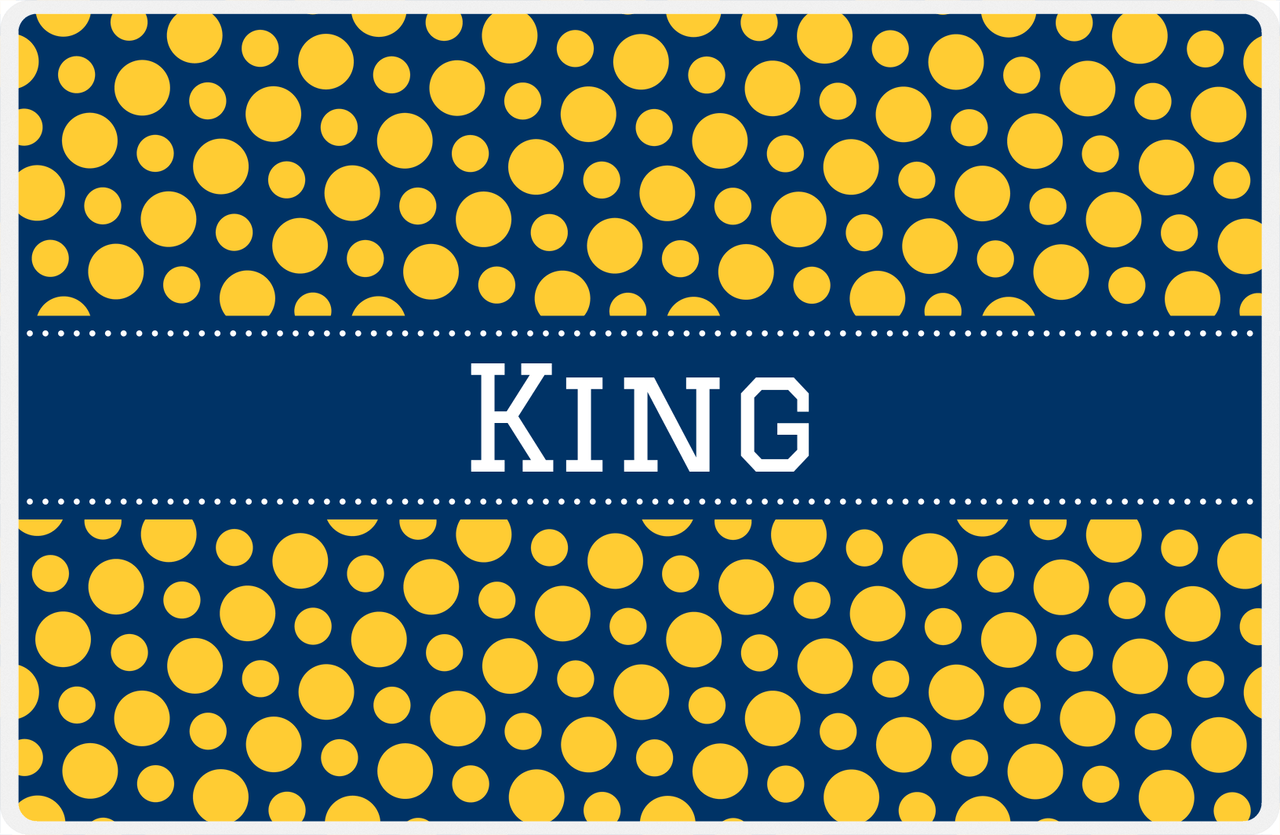 Personalized Polka Dot Placemat - Navy and Mustard - Navy Ribbon Frame -  View