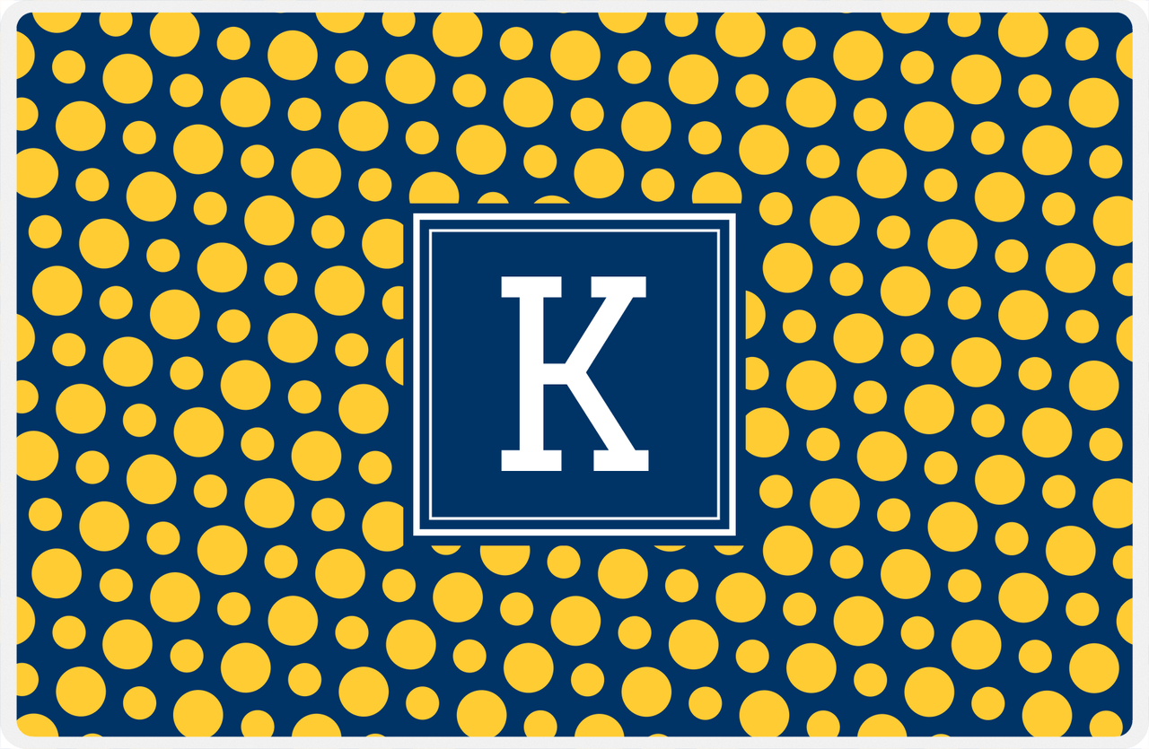 Personalized Polka Dot Placemat - Navy and Mustard - Navy Square Frame -  View