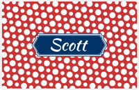 Thumbnail for Personalized Polka Dot Placemat - Cherry Red and White - Navy Decorative Rectangle Frame -  View