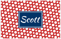 Thumbnail for Personalized Polka Dot Placemat - Cherry Red and White - Navy Rectangle Frame -  View