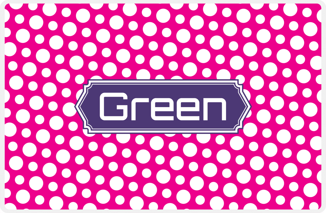 Personalized Polka Dot Placemat - Hot Pink and White - Indigo Decorative Rectangle Frame -  View