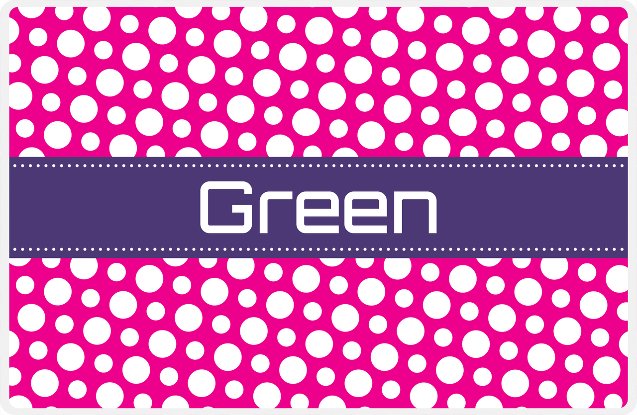 Personalized Polka Dot Placemat - Hot Pink and White - Indigo Ribbon Frame -  View