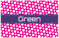 Thumbnail for Personalized Polka Dot Placemat - Hot Pink and White - Indigo Ribbon Frame -  View