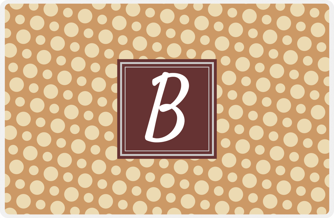 Personalized Polka Dot Placemat - Light Brown and Champagne - Brown Square Frame -  View