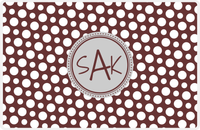 Thumbnail for Personalized Polka Dot Placemat - Brown and White - Light Grey Circle Frame -  View