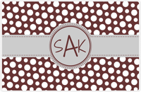Thumbnail for Personalized Polka Dot Placemat - Brown and White - Light Grey Circle Frame With Ribbon -  View