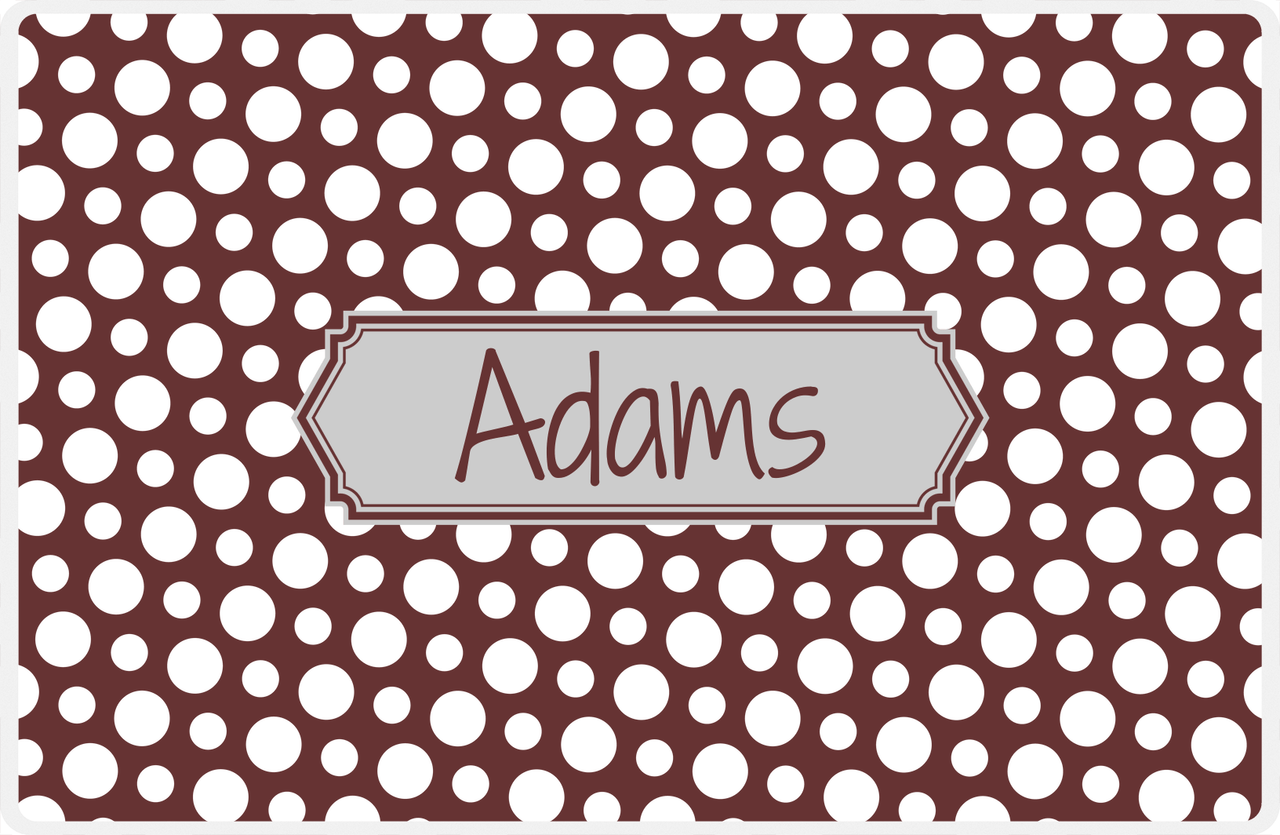 Personalized Polka Dot Placemat - Brown and White - Light Grey Decorative Rectangle Frame -  View