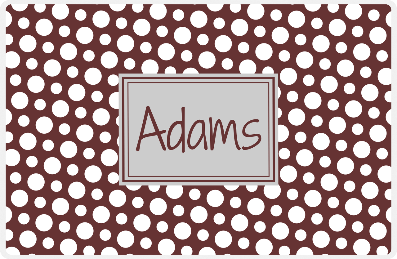 Personalized Polka Dot Placemat - Brown and White - Light Grey Rectangle Frame -  View
