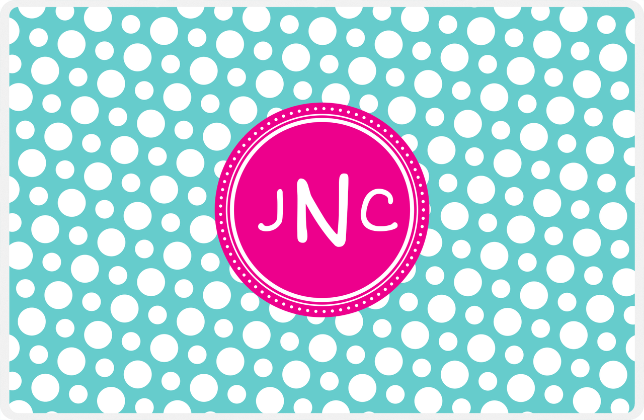Personalized Polka Dot Placemat - Viking Blue and White - Hot Pink Circle Frame -  View