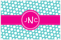 Thumbnail for Personalized Polka Dot Placemat - Viking Blue and White - Hot Pink Circle Frame With Ribbon -  View