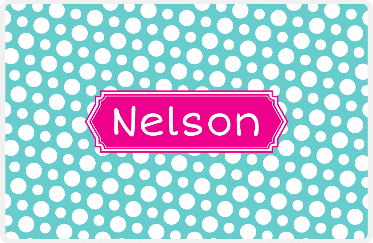Personalized Polka Dot Placemat - Viking Blue and White - Hot Pink Decorative Rectangle Frame -  View