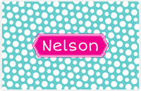 Thumbnail for Personalized Polka Dot Placemat - Viking Blue and White - Hot Pink Decorative Rectangle Frame -  View