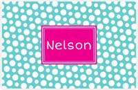Thumbnail for Personalized Polka Dot Placemat - Viking Blue and White - Hot Pink Rectangle Frame -  View