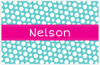 Thumbnail for Personalized Polka Dot Placemat - Viking Blue and White - Hot Pink Ribbon Frame -  View