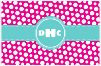 Thumbnail for Personalized Polka Dot Placemat - Hot Pink and White - Viking Blue Circle Frame With Ribbon -  View