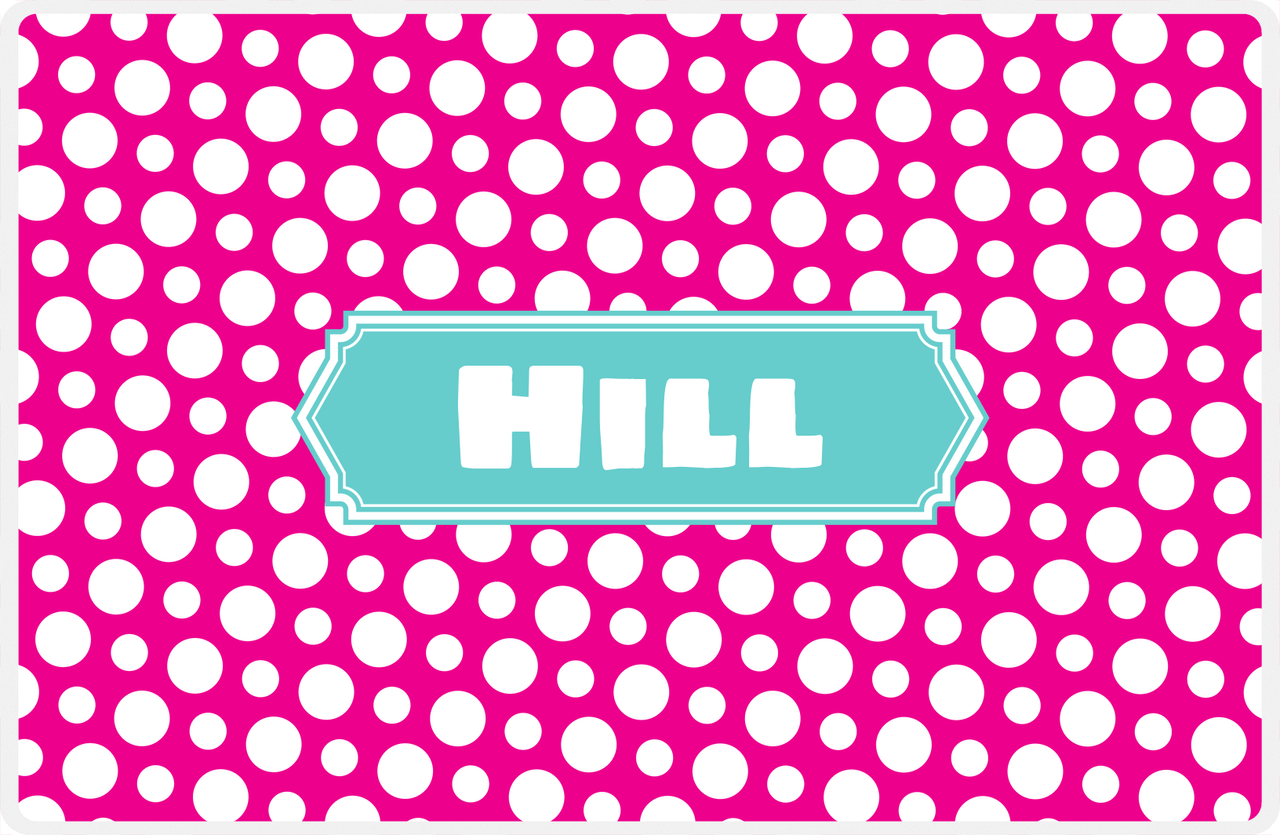 Personalized Polka Dot Placemat - Hot Pink and White - Viking Blue Decorative Rectangle Frame -  View