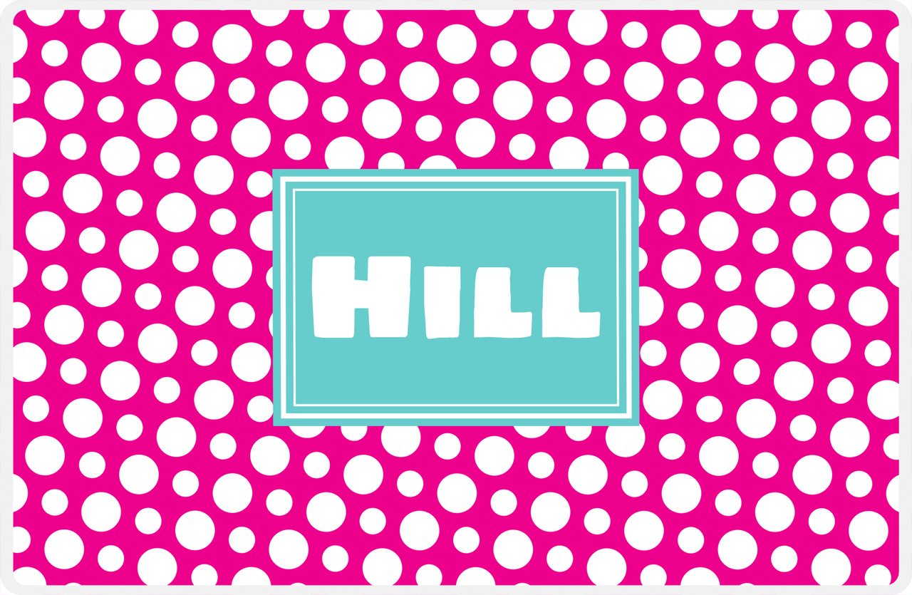 Personalized Polka Dot Placemat - Hot Pink and White - Viking Blue Rectangle Frame -  View
