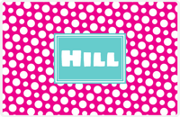 Thumbnail for Personalized Polka Dot Placemat - Hot Pink and White - Viking Blue Rectangle Frame -  View