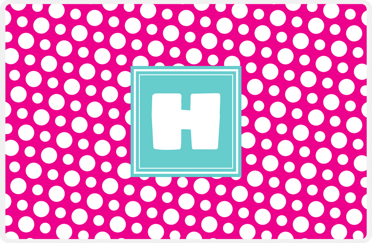 Personalized Polka Dot Placemat - Hot Pink and White - Viking Blue Square Frame -  View