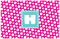 Thumbnail for Personalized Polka Dot Placemat - Hot Pink and White - Viking Blue Square Frame -  View