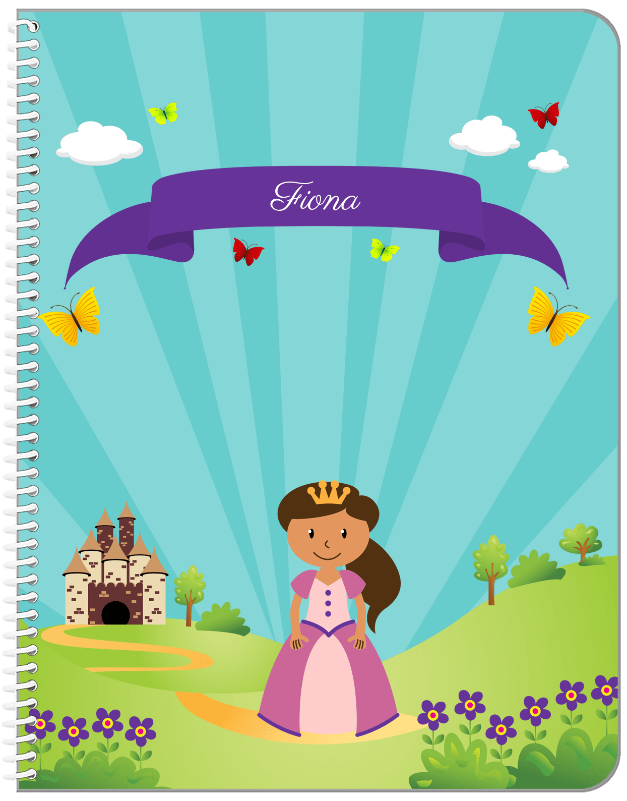 Personalized Princess Notebook II - Teal Background - Black Princess II - Front View