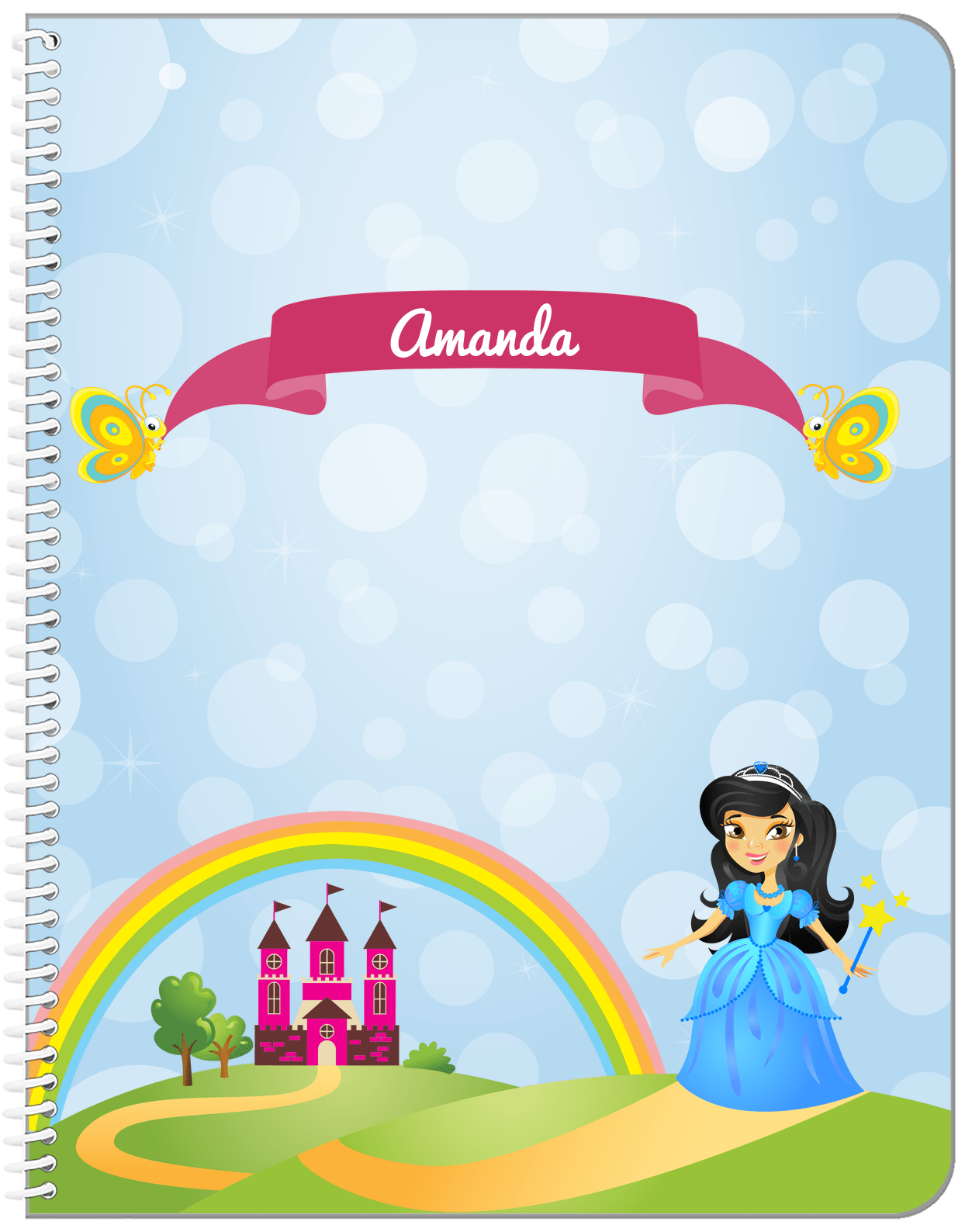 Personalized Princess Notebook IV - Blue Background - Asian Princess - Front View