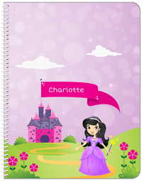 Thumbnail for Personalized Princess Notebook V - Pink Background - Black Hair Princess - Front View