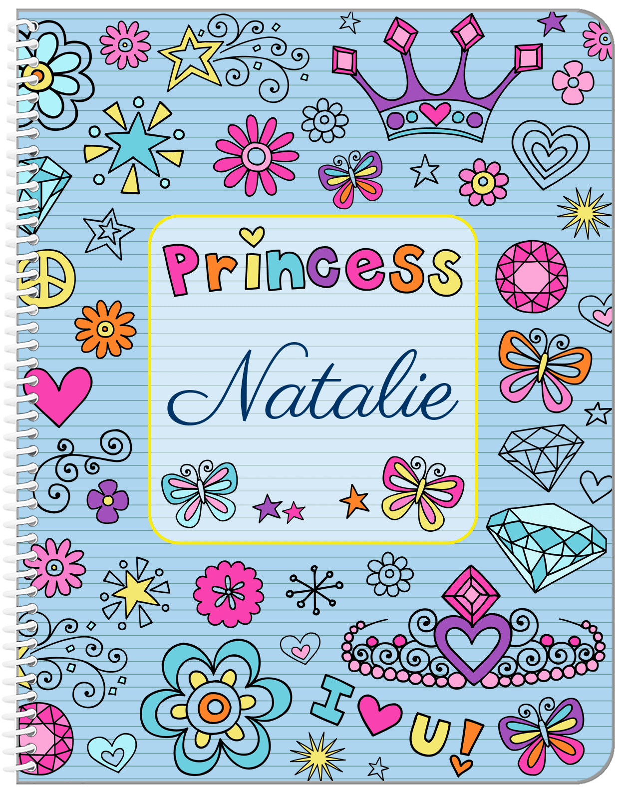 Personalized Princess Notebook VI - Blue Background - Front View