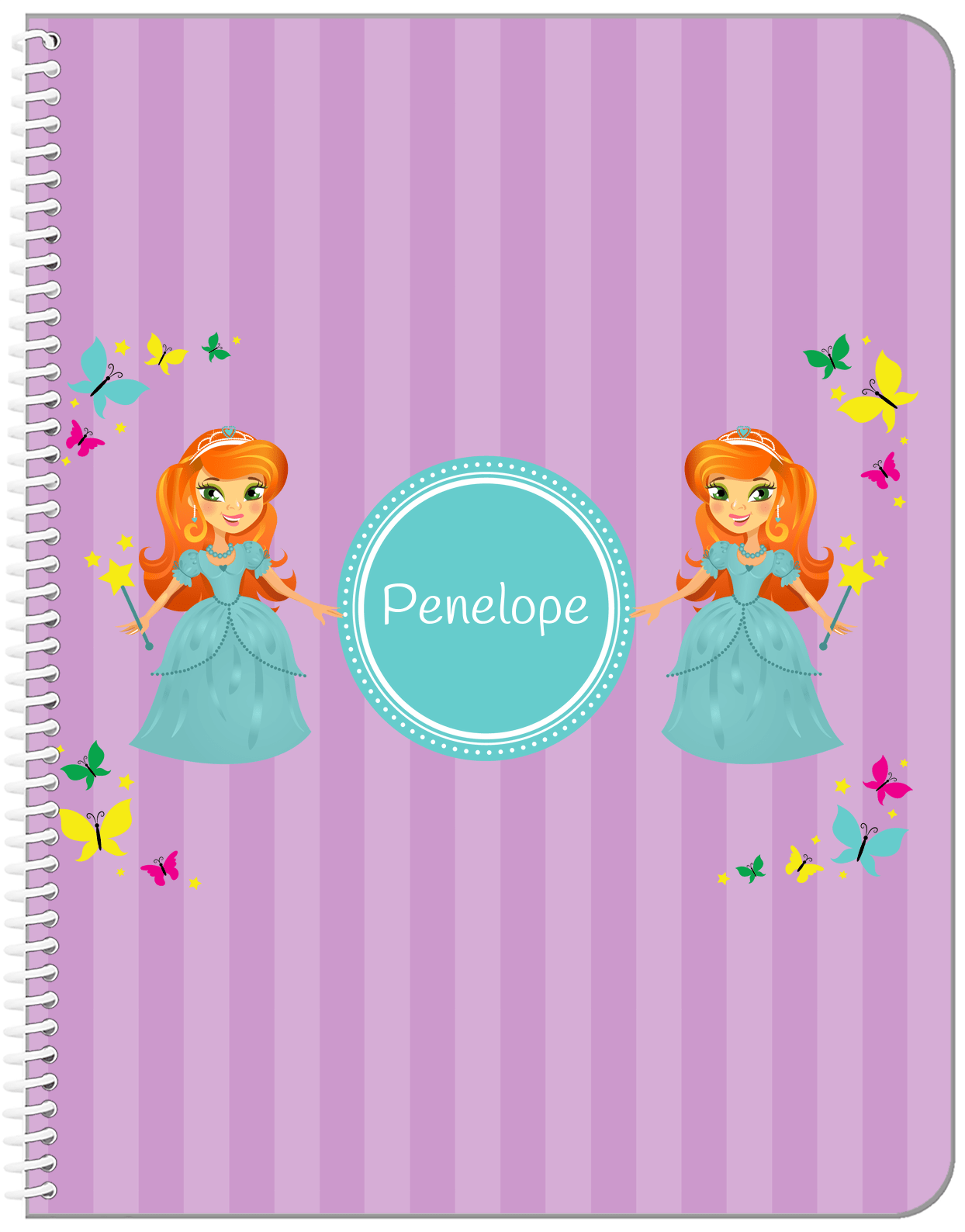 Personalized Princess Notebook VII - Purple Background - Redhead Princess - Front View