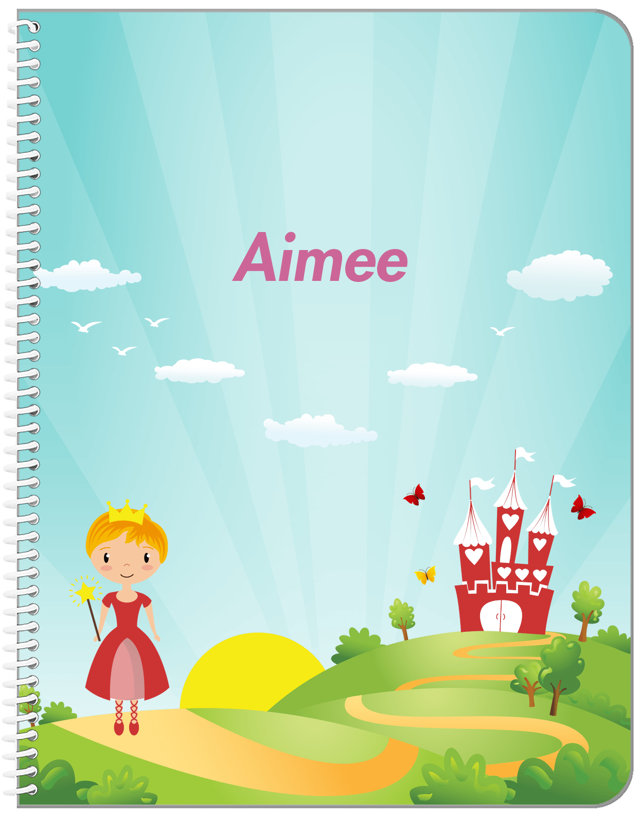 Personalized Princess Notebook VIII - Teal Background - Blonde Princess - Front View