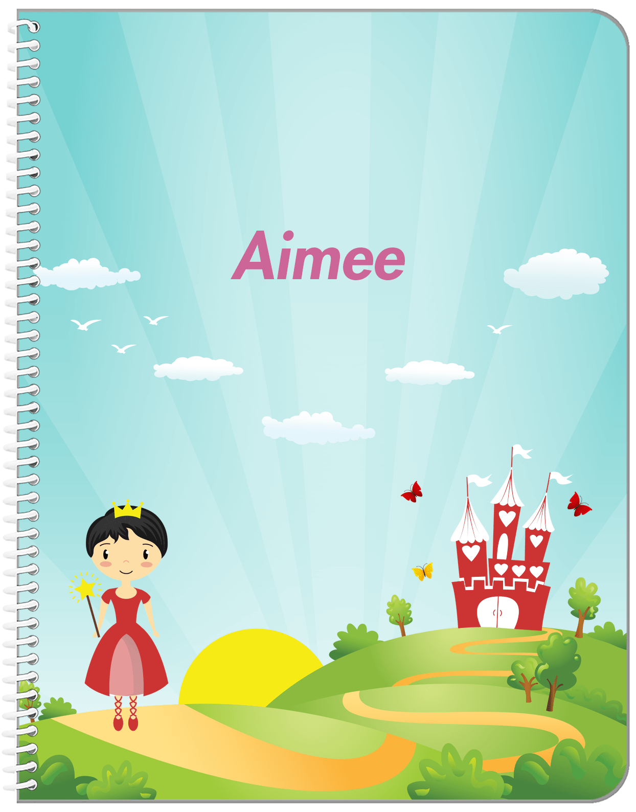 Personalized Princess Notebook VIII - Teal Background - Asian Princess - Front View