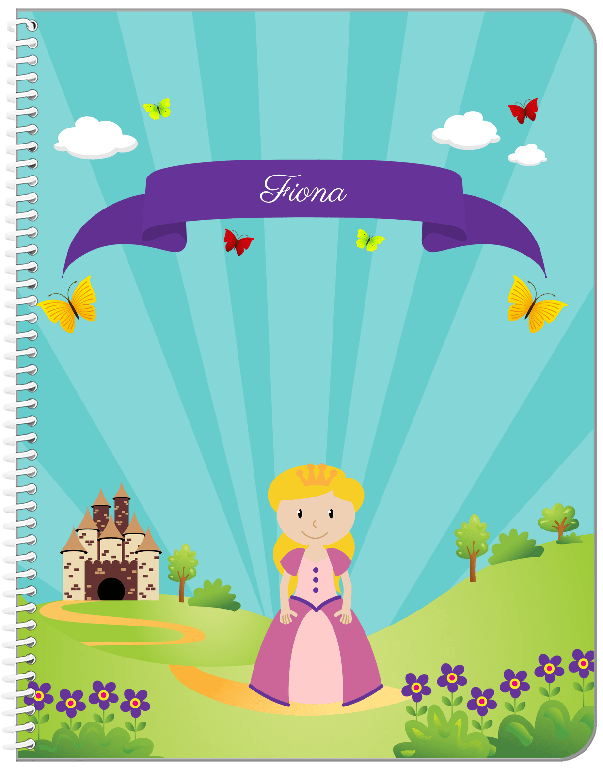 Personalized Princess Notebook II - Teal Background - Blonde Princess - Front View