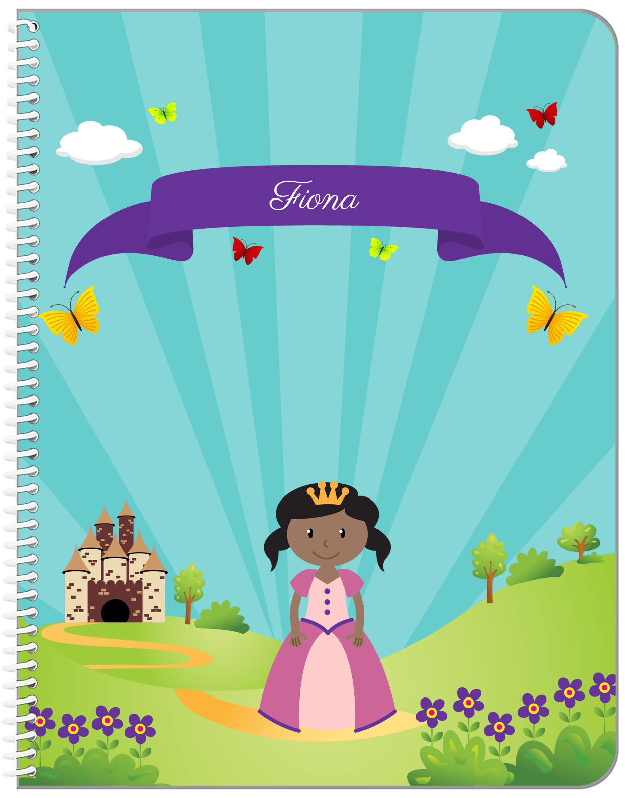 Personalized Princess Notebook II - Teal Background - Black Princess I - Front View