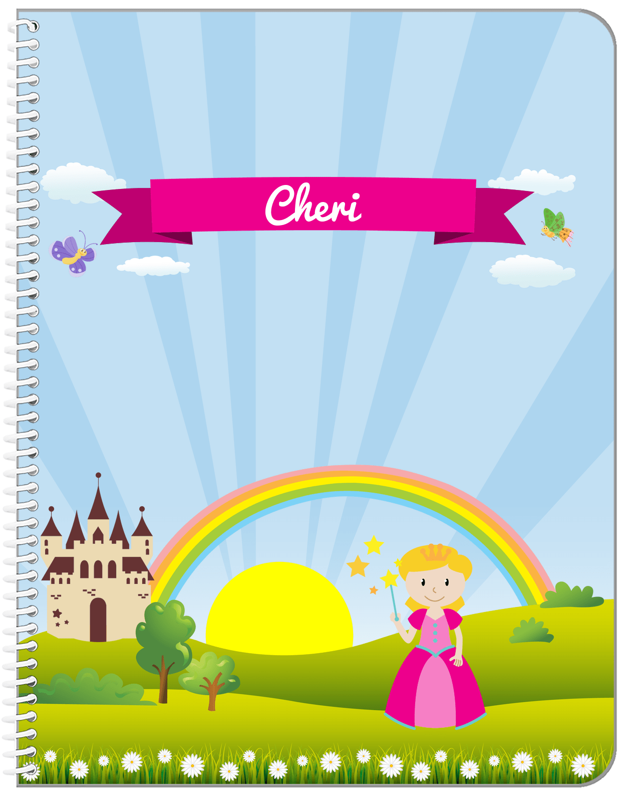 Personalized Princess Notebook III - Blue Background - Blonde Princess - Front View