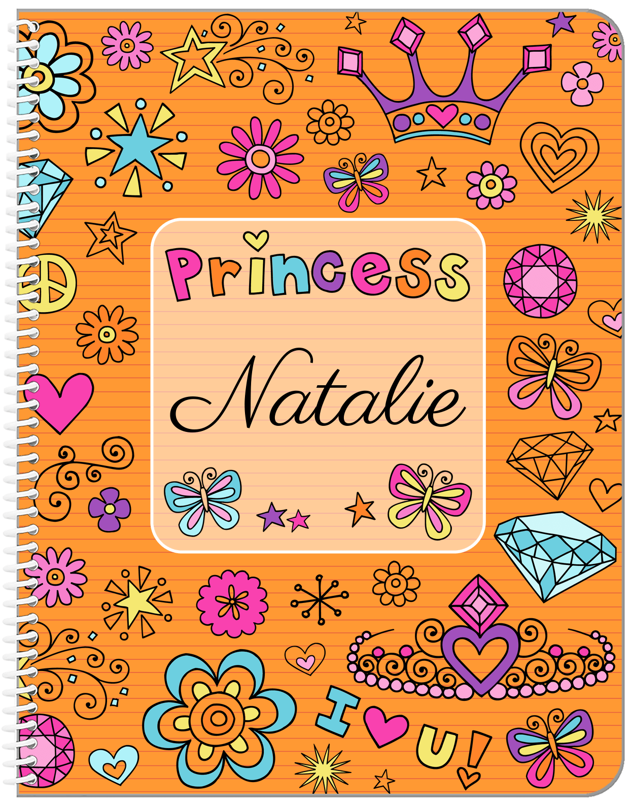 Personalized Princess Notebook VI - Orange Background - Front View