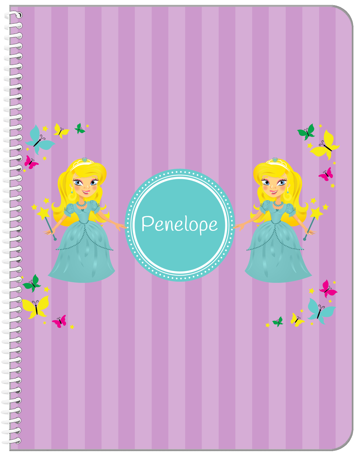 Personalized Princess Notebook VII - Purple Background - Blonde Princess - Front View