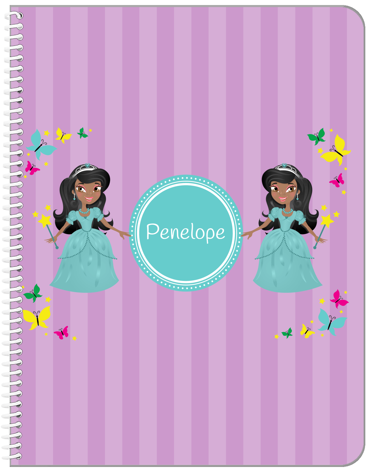 Personalized Princess Notebook VII - Purple Background - Black Princess II - Front View