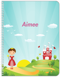 Thumbnail for Personalized Princess Notebook VIII - Teal Background - Brunette Princess - Front View