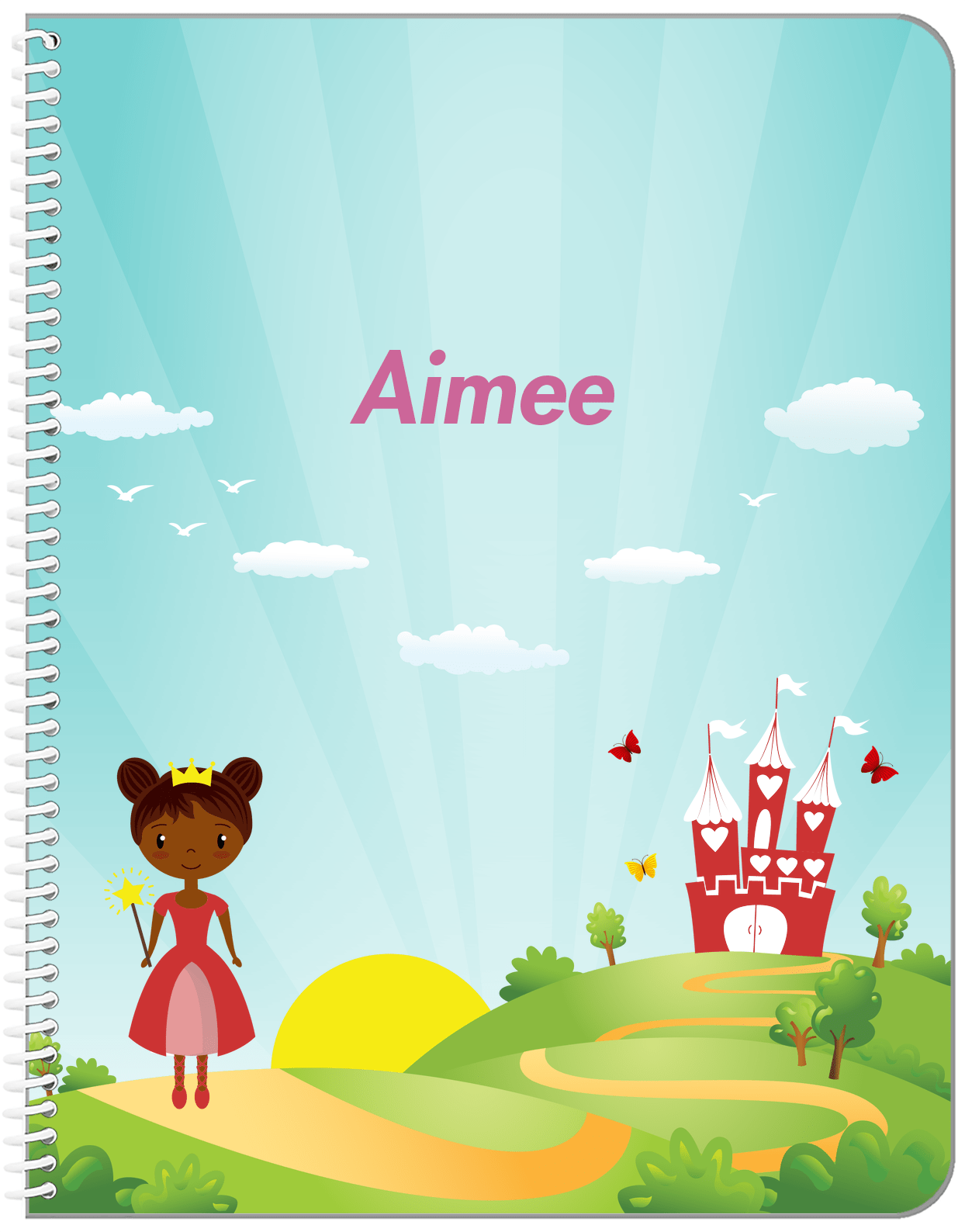 Personalized Princess Notebook VIII - Teal Background - Black Princess - Front View