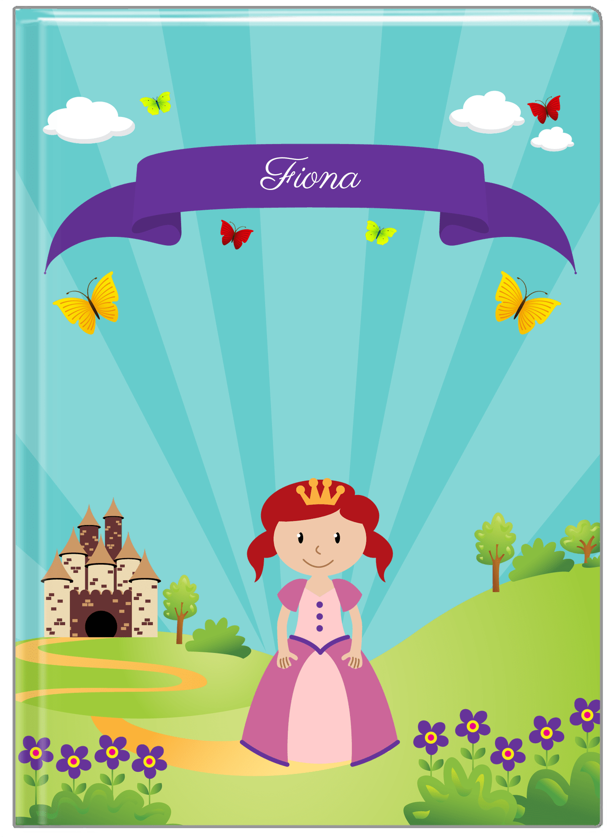 Personalized Princess Journal II - Teal Background - Redhead Princess - Front View
