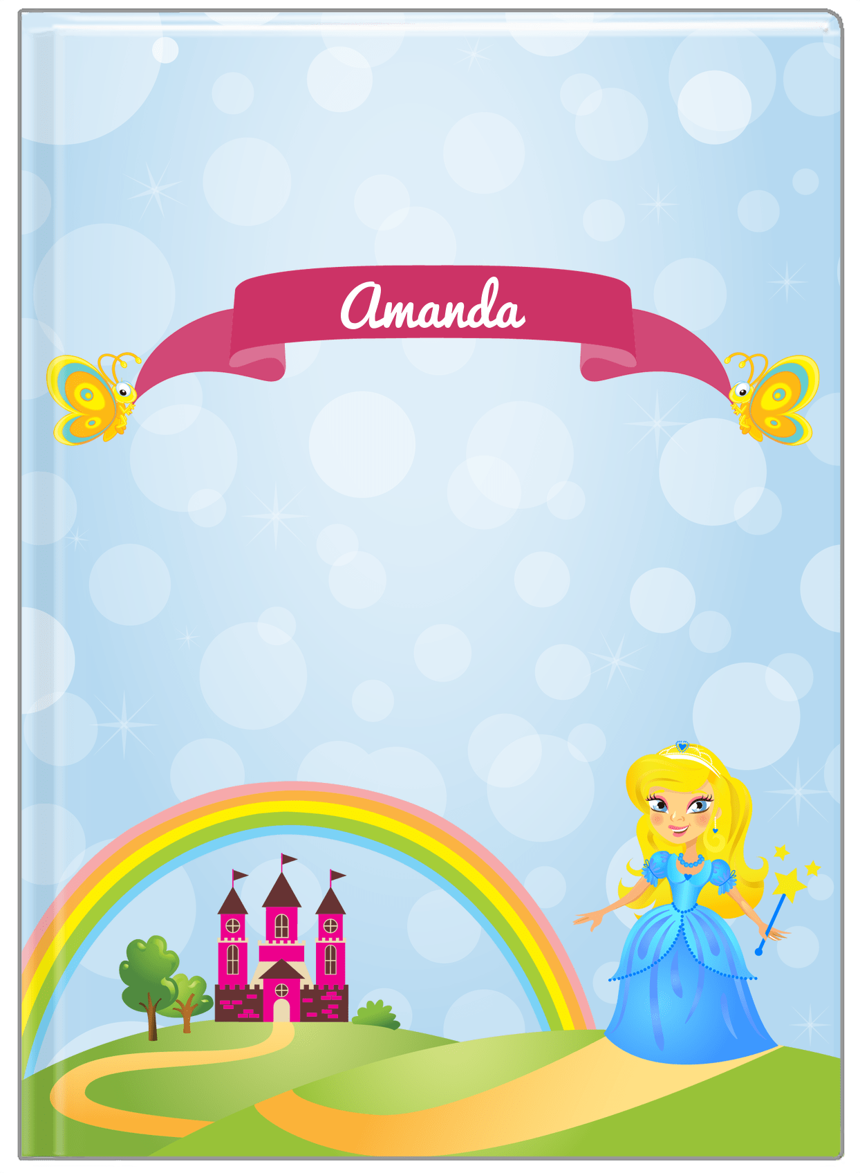 Personalized Princess Journal IV - Blue Background - Blonde Princess - Front View
